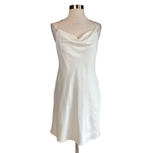 Aidan Mattox Satin Backless Beaded Mini Shift Cocktail Party Dress White Size 10